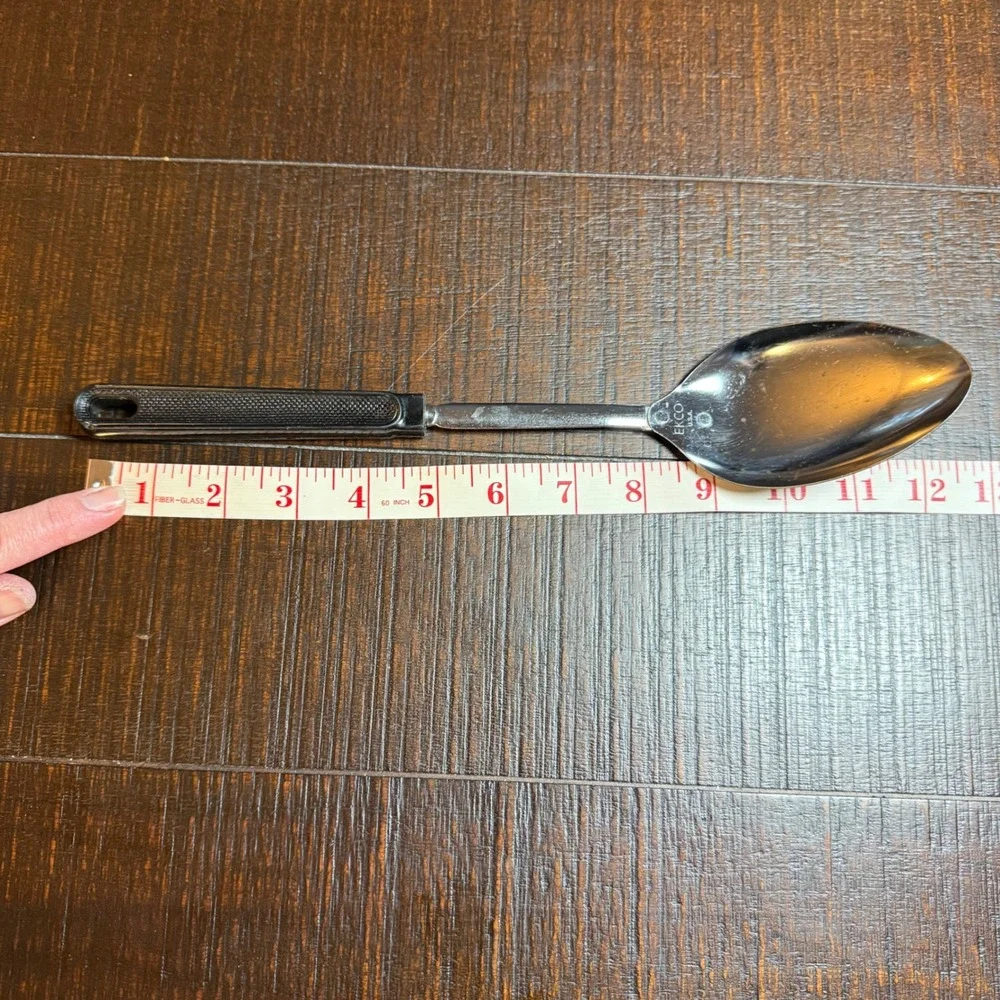 Vintage EKCO USA Stainless Steel Basting Spoon Black Plastic Handle 12 Inch